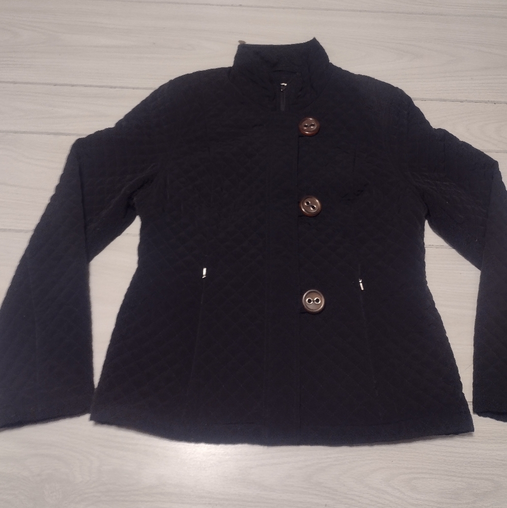 Esprit Women Jacket  Black Quilted Pocket Button Front Long Sleeve Small